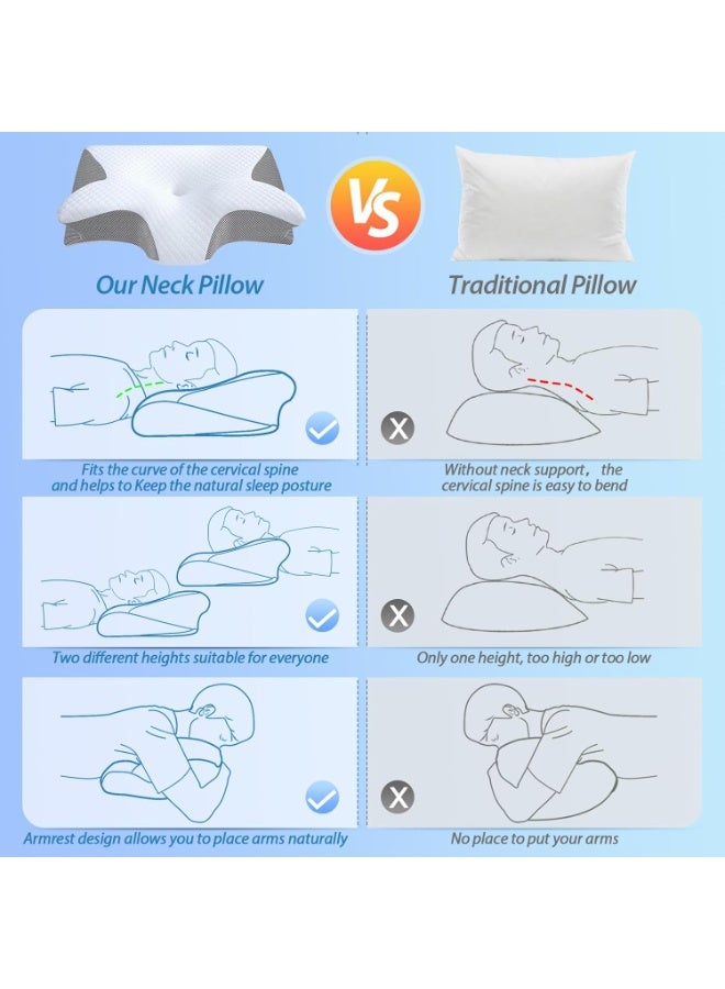 Beauenty Memory Foam Pillow, 2 in 1 Neck Support Pillow for Sleeping, Ergonomic Bed Pillow for Side Back Stomach Sleepers(Gray) - Image 2