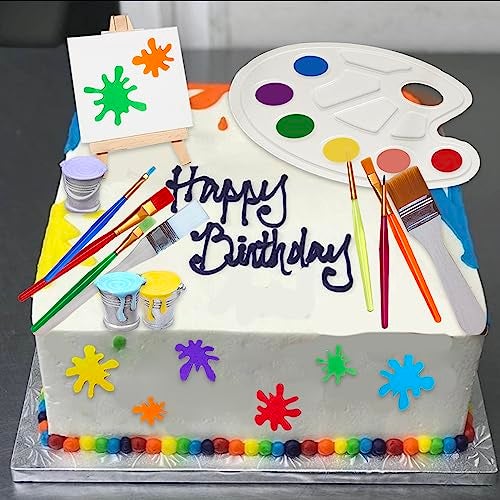 SONICEBUY 26 Pcs Art Cake Topper Paint Cake Decorations Painting Cake Toppers include Paint Pen Brush Painting Bucket Palette for Kids Birthday Baby Shower Art Themed Party Cake Decoration Supplies - Image 5