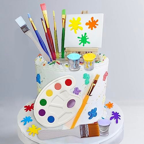 SONICEBUY 26 Pcs Art Cake Topper Paint Cake Decorations Painting Cake Toppers include Paint Pen Brush Painting Bucket Palette for Kids Birthday Baby Shower Art Themed Party Cake Decoration Supplies - Image 1
