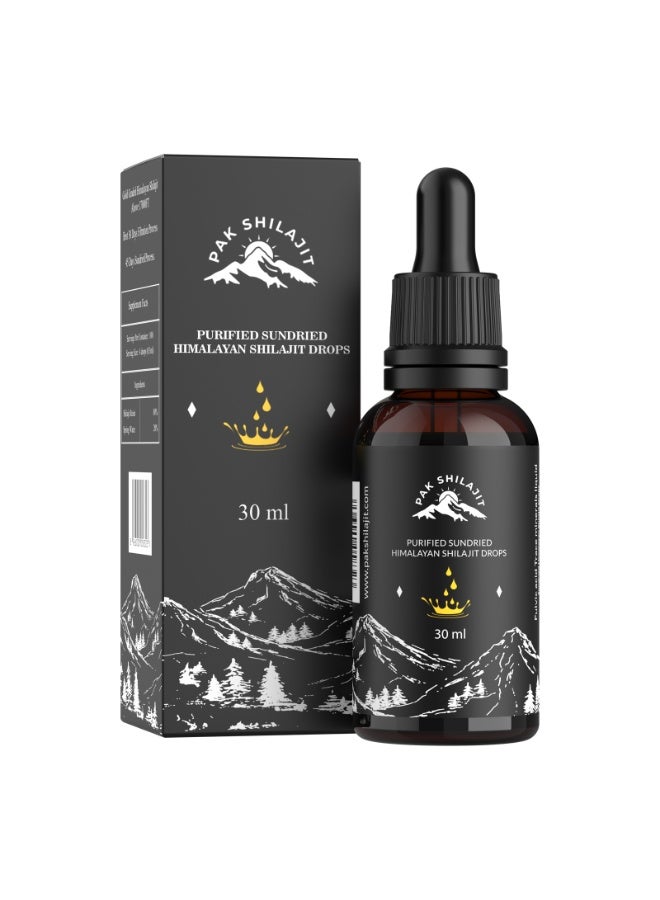 PakShilajit باك شيلاجيت قطرات شيلاجيت هيمالايا السائلة 30 مل طبيعي مجفف شمسياً درجة ذهبية - Image 1