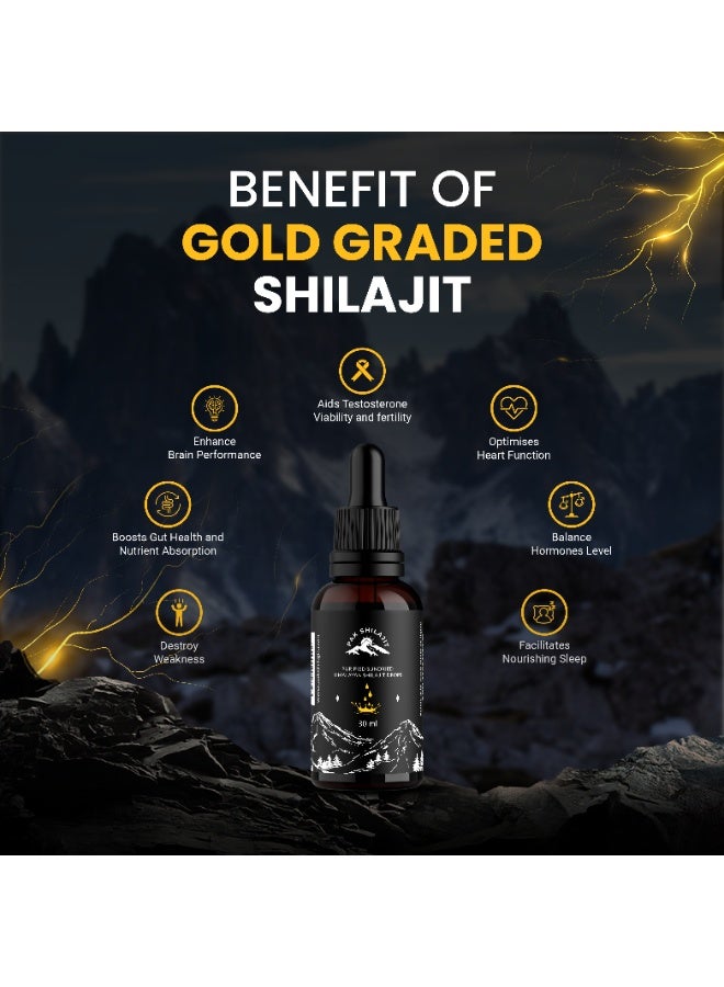 PakShilajit باك شيلاجيت قطرات شيلاجيت هيمالايا السائلة 30 مل طبيعي مجفف شمسياً درجة ذهبية - Image 3