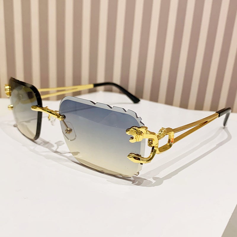 Generic 2024 Edgeless Square Sunglasses Unisex Green tea with gold frame 