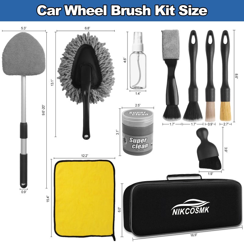 NIKCOSMK Windshield Cleaner Tool, 14Pcs Car Cleaning Kit - Car Interior Detailing Kit with Extendable Handle, Cleaning Gel & Microfiber Pads, All-in-One Inside Car Cleaning Supplies for Women Men - Image 2