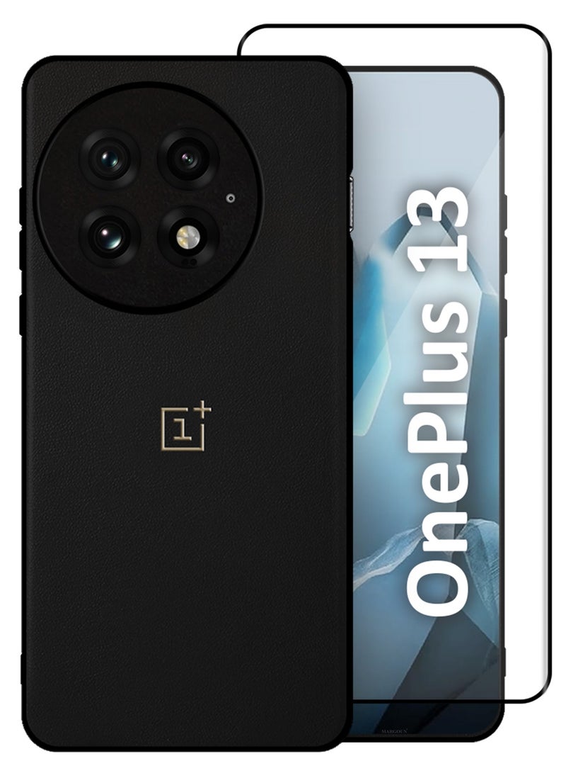 CATANES 2Packs Case Cover for OnePlus 13 Premium Leather, Elegant Protection, Quad-Camera Precision Cutout with 3D Shockproof Screen Protector - Black - Image 3