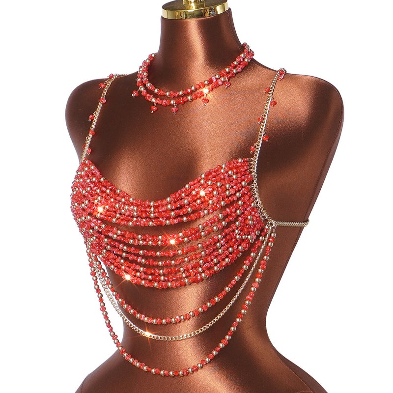 Women's Acrylic Beaded Hollow Camisole Top - Image 3