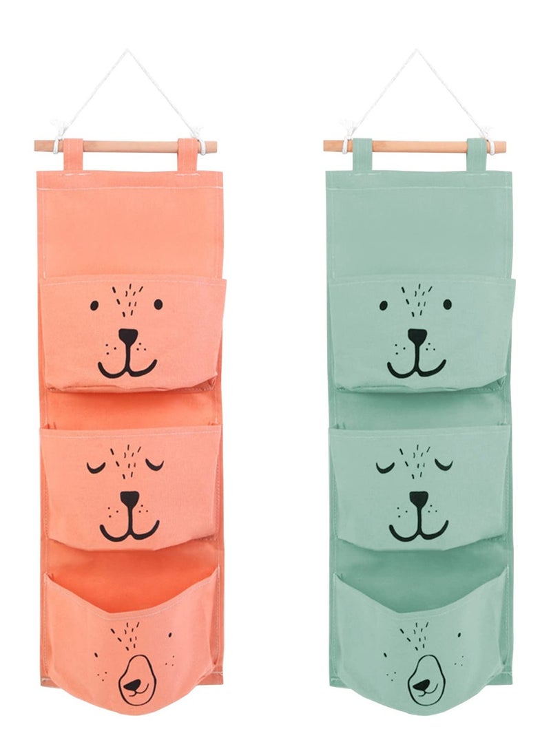 Excefore Wall Hanging Storage Bag 3 Pockets Waterproof Linen Cotton Hanging Bag Stylish Durable Versatile Storage Solution for Any Room Set of 2 - Image 1