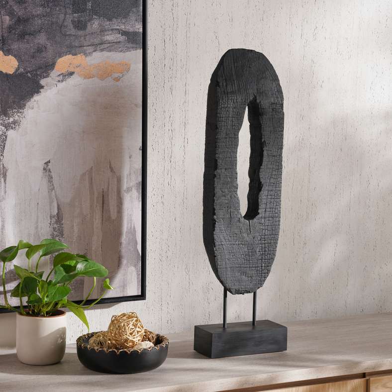 Pan Home Juan Wooden Decor Sculpture - Matt Black