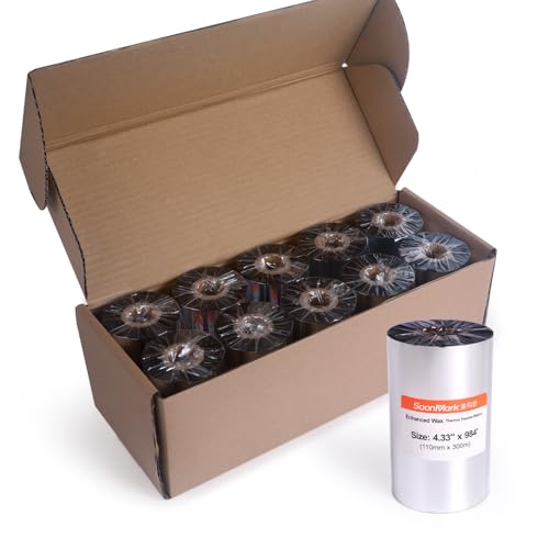 Soonmark 10 Rolls 4.33" x 984' (110mm X 300m) Thermal Transfer Wax Resin Ribbon for Label Tag Barcode Printing for Zebra,TEC,DATAMAX,etc - Image 2