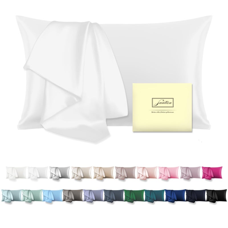 Suatien Mulberry Silk Pillowcase for Hair and Skin Standard Size 20"X 26" Pillow Case with Hidden Zipper Soft Breathable Smooth Cooling Silk Pillow Covers for Sleeping (White,Standard,1Pcs) - Image 1