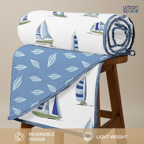 Urban Space 100% Cotton Malmal Single Bed Dohar, All Season Reversible Blanket, Soft, Lightweight and Breathable Ac Dohar/Quilt/Blanket/for Bed, Couch Sofa AC Blanket (58 x 95 inch, Ocean Boats Blue) - Image 3