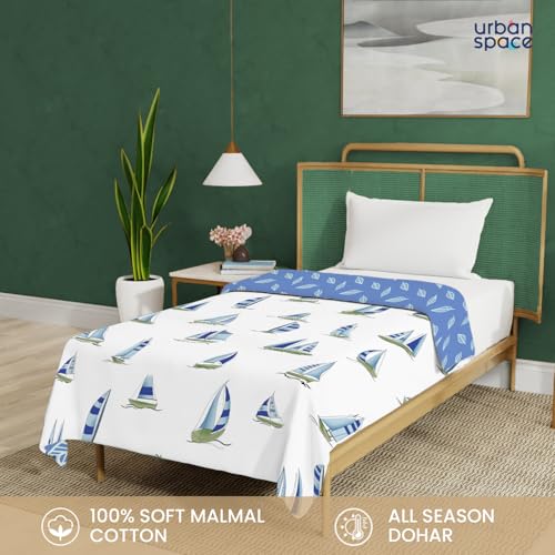 Urban Space 100% Cotton Malmal Single Bed Dohar, All Season Reversible Blanket, Soft, Lightweight and Breathable Ac Dohar/Quilt/Blanket/for Bed, Couch Sofa AC Blanket (58 x 95 inch, Ocean Boats Blue) - Image 2