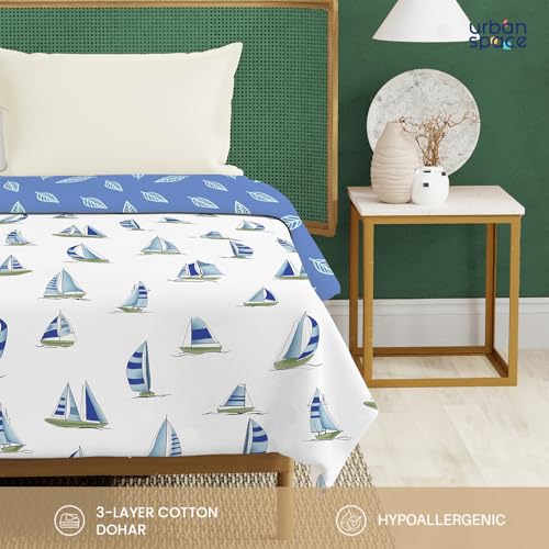 Urban Space 100% Cotton Malmal Single Bed Dohar, All Season Reversible Blanket, Soft, Lightweight and Breathable Ac Dohar/Quilt/Blanket/for Bed, Couch Sofa AC Blanket (58 x 95 inch, Ocean Boats Blue) - Image 4