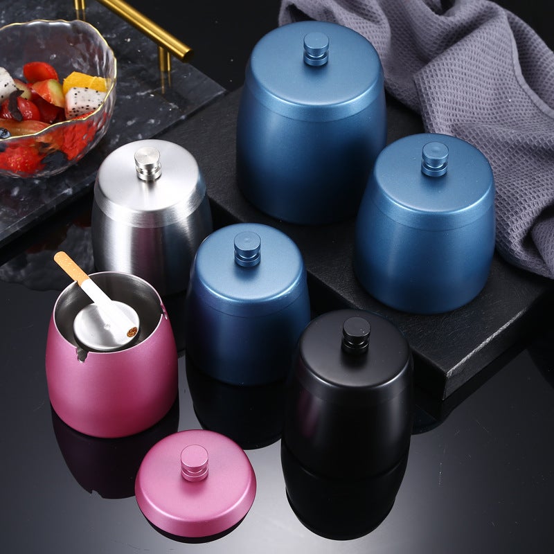 Thickened Stainless Steel Ashtray With Lid Creative Gift Advertising Printing Logo Home Anti-Round Home - Image 5