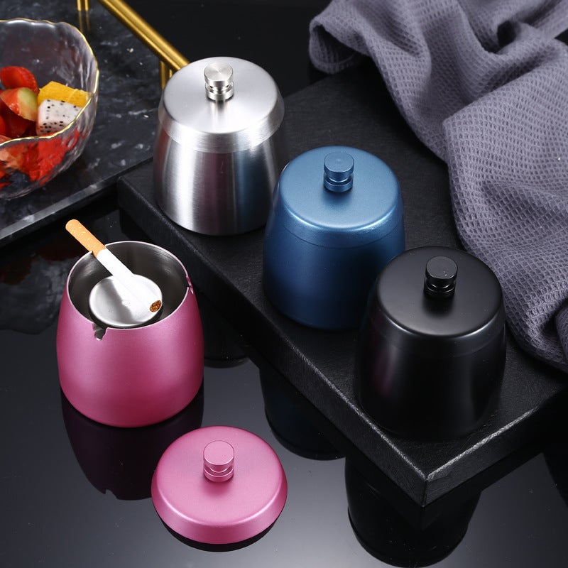 Thickened Stainless Steel Ashtray With Lid Creative Gift Advertising Printing Logo Home Anti-Round Home - Image 4