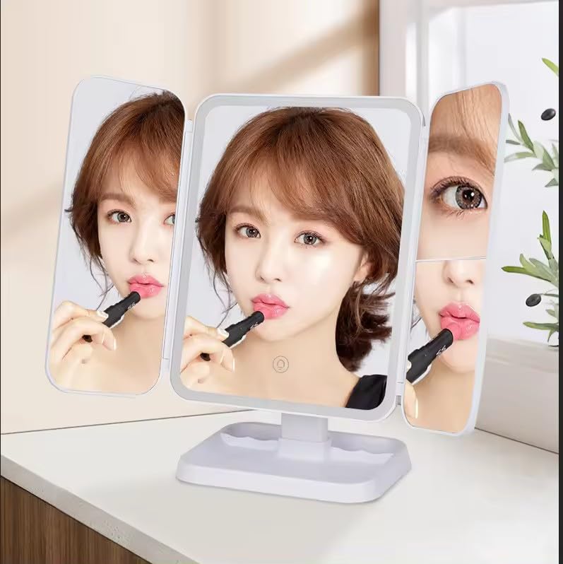 RIVUGJA Makeup Mirror Vanity Mirror with Adjustable Light 2X 3X 10X Magnification Trifold Makeup Mirror with LED LightsCosmetic Mirror for Home and Beauty Salon - Image 2