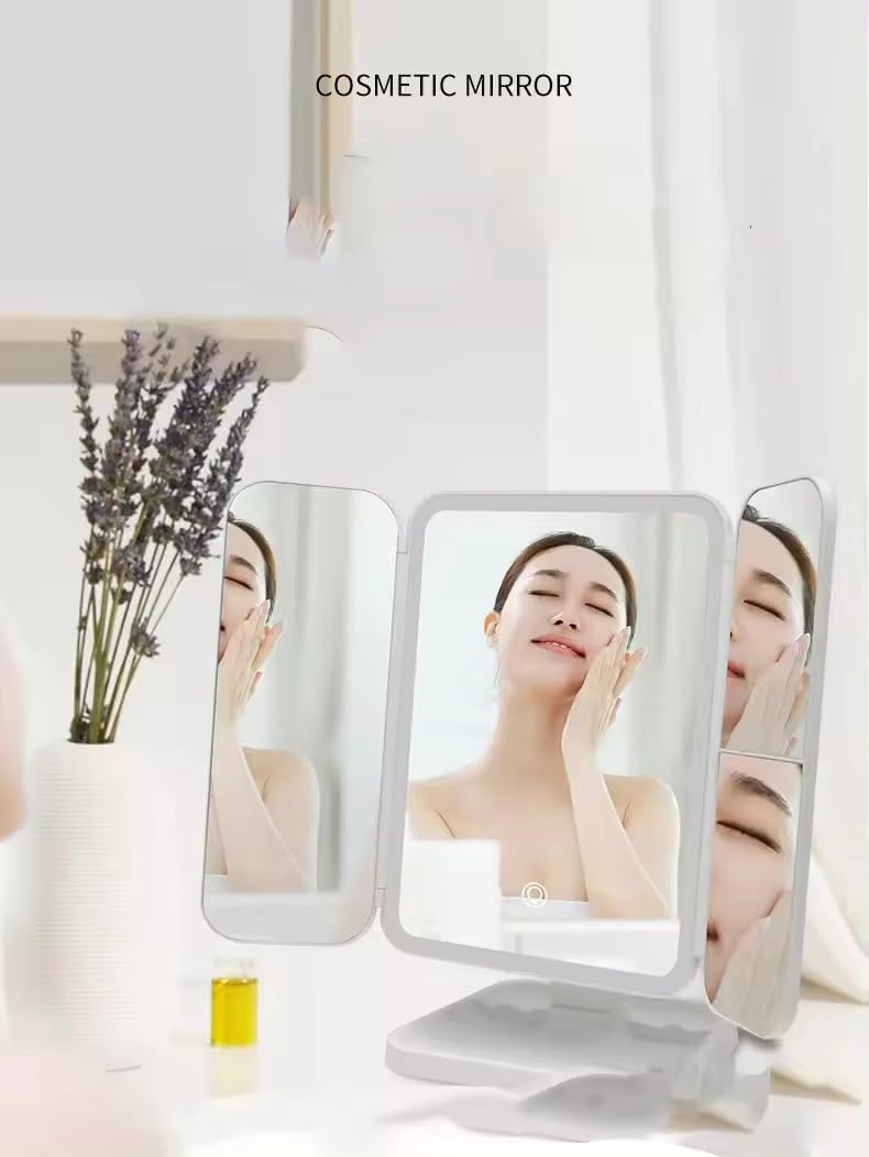 RIVUGJA Makeup Mirror Vanity Mirror with Adjustable Light 2X 3X 10X Magnification Trifold Makeup Mirror with LED LightsCosmetic Mirror for Home and Beauty Salon - Image 3