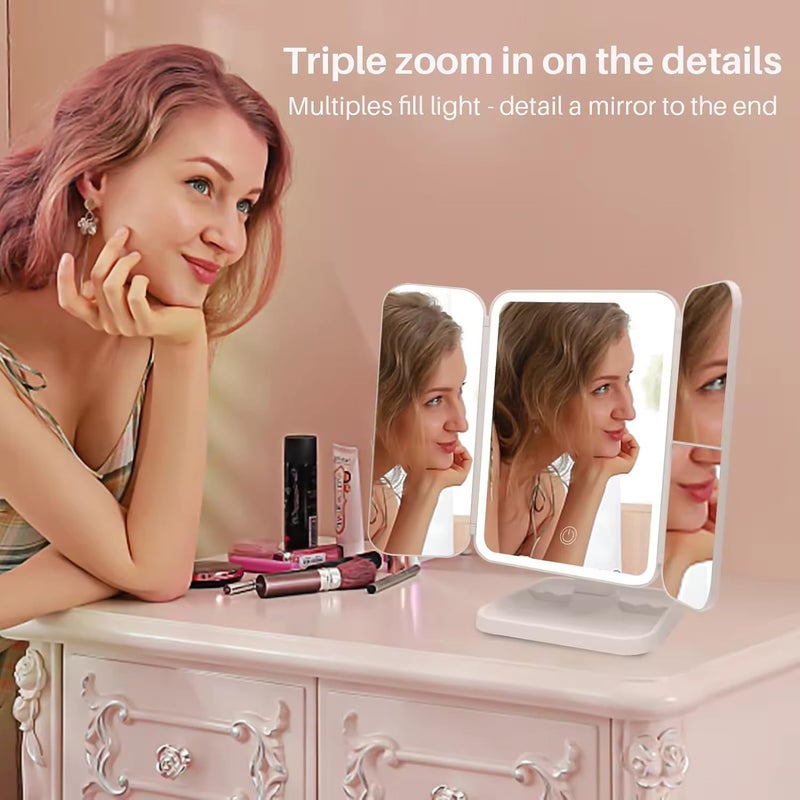 RIVUGJA Makeup Mirror Vanity Mirror with Adjustable Light 2X 3X 10X Magnification Trifold Makeup Mirror with LED LightsCosmetic Mirror for Home and Beauty Salon - Image 5