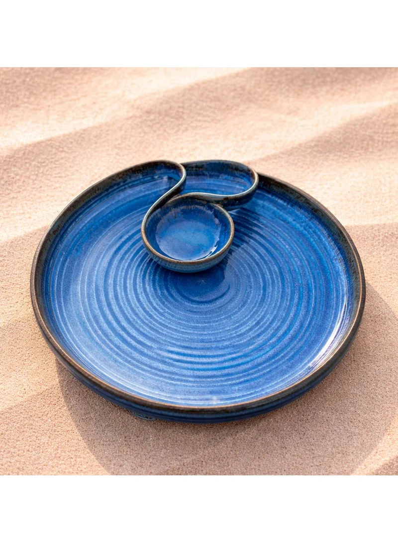 Tohfa Luxe Tohfa Luxe Rimal Blue Handmade Chip & Dip Platter – Artisanal Ceramic, 30 cm Diameter