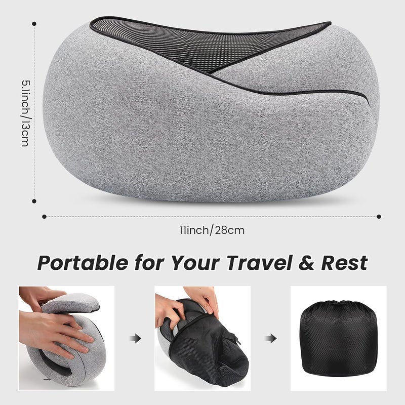 Eworld Travel Neck Pillow with 100% Memory Foam Filling, 360° Ergonomic Support, Compact & Portable with Travel Bag for Airplane, Train & Car Travel (Grey) - Image 2