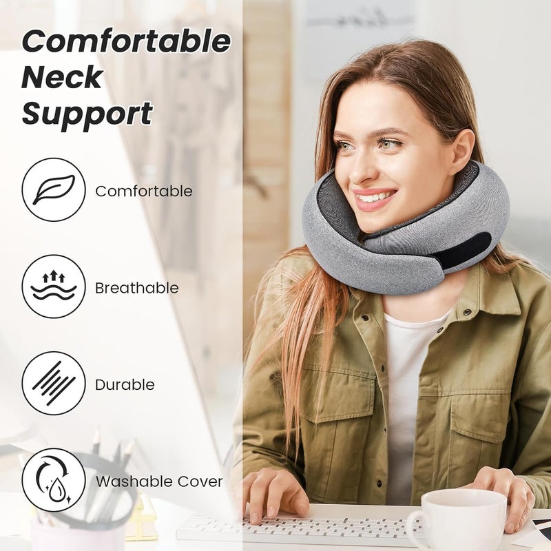 Eworld Travel Neck Pillow with 100% Memory Foam Filling, 360° Ergonomic Support, Compact & Portable with Travel Bag for Airplane, Train & Car Travel (Grey) - Image 5