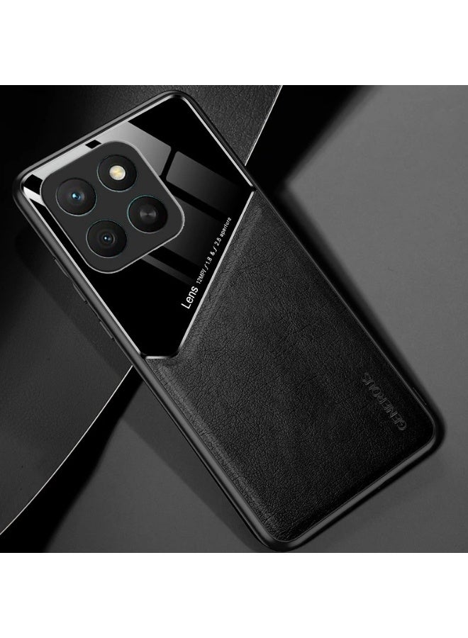 Case Compatible With Honor Enjoy 60 Plus/Honor X7C Cover Luxury Leather And Glass With Car Magnetic Holder Phone Cover Soft Frame Silicone (Black) - Image 1