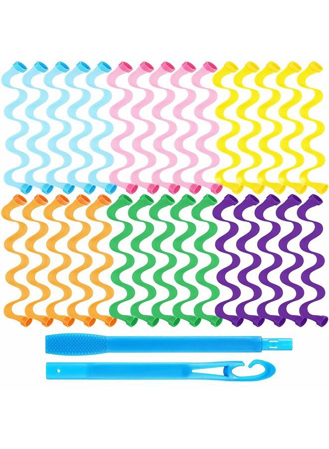 WILLBOND 30 Pieces Hair Curlers Styling Kit, Wave Style Hair Rollers Spiral Curls No Heat Hair Curlers with Styling Hooks for Women Girls Long Hair Most Hairstyle Styling Tools (30 cm/ 11.8 Inch) - Image 1