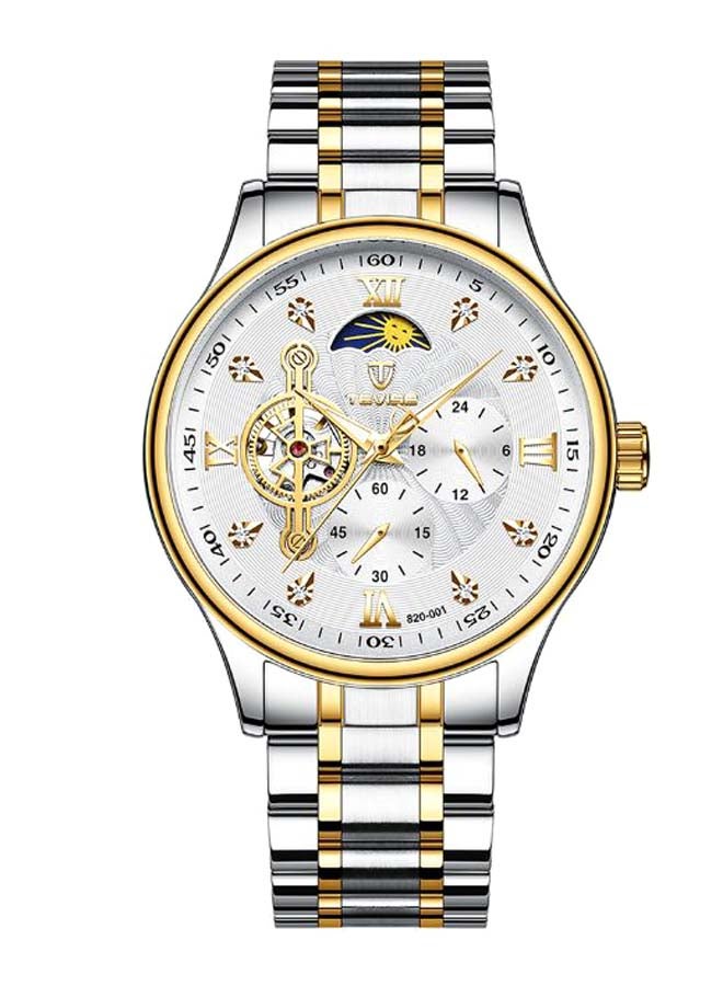 تيفيز ساعة يد من الستانلس ستيل طراز J4489W-KM - قياس 42 مم - فضي/ذهبي للرجال