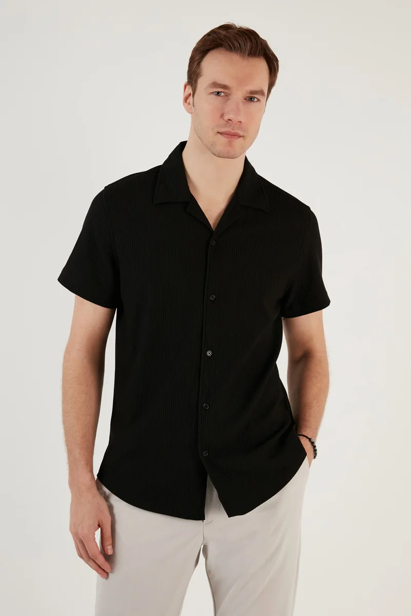 Buratti Cotton Blended Open Collar Short Sleeve Regular Fit Shirt Men's Shirt CF24S115882