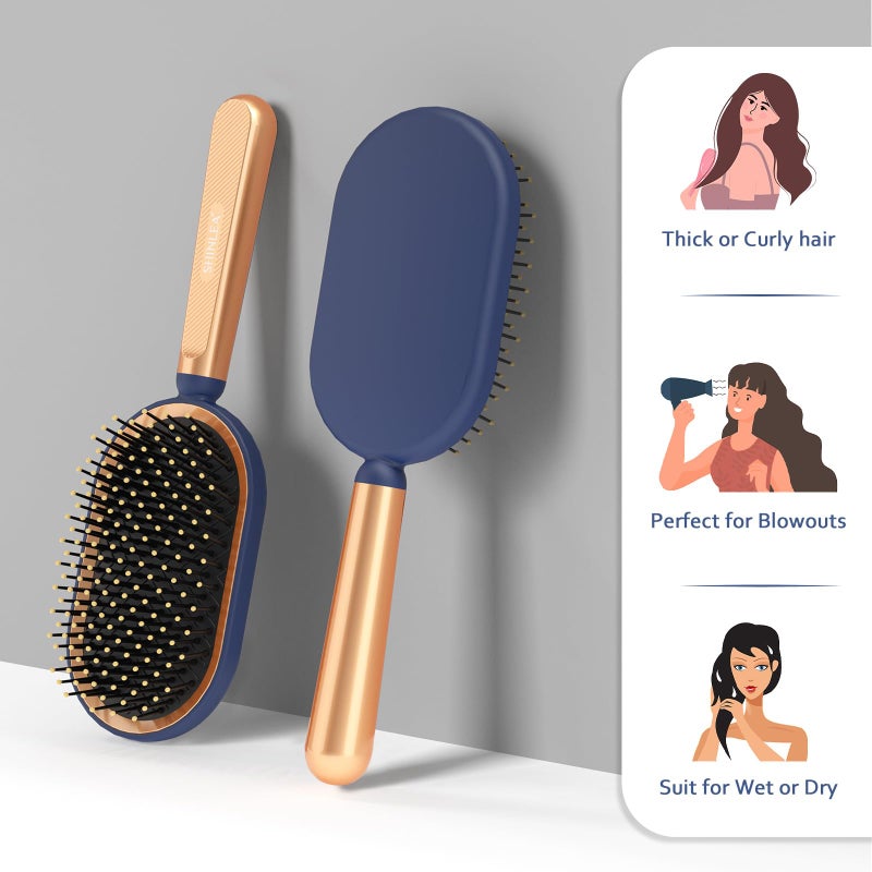 SHINLEA Large Paddle Brush, Hair Brush for Thick Thin Hair, Professional Hairbrush for Blow Drying, Massage Flexible Soft Bristles, Deluxe Gold Handle, Hairbrush for Women Men Kids - Image 2