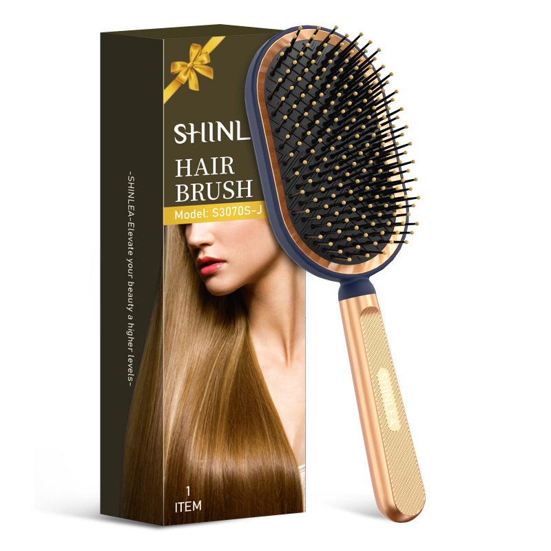 SHINLEA Large Paddle Brush, Hair Brush for Thick Thin Hair, Professional Hairbrush for Blow Drying, Massage Flexible Soft Bristles, Deluxe Gold Handle, Hairbrush for Women Men Kids - Image 1