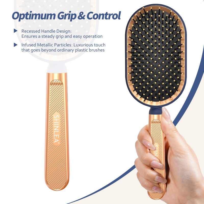 SHINLEA Large Paddle Brush, Hair Brush for Thick Thin Hair, Professional Hairbrush for Blow Drying, Massage Flexible Soft Bristles, Deluxe Gold Handle, Hairbrush for Women Men Kids - Image 4