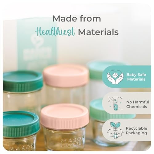 Mason Bottle 4oz Breast Milk Storage Jars (12-Pack) – Reusable Glass Baby Food Containers with Lid for Baby Formula & Breastmilk – Airtight, Stackable, Freezable (Deep Ocean) - Image 3