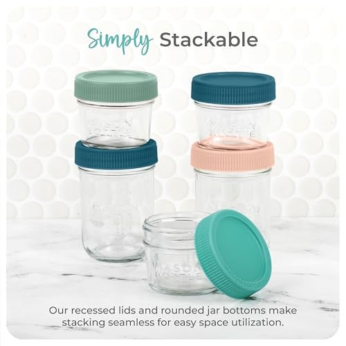 Mason Bottle 4oz Breast Milk Storage Jars (12-Pack) – Reusable Glass Baby Food Containers with Lid for Baby Formula & Breastmilk – Airtight, Stackable, Freezable (Deep Ocean) - Image 5