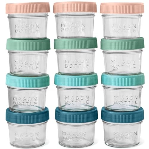 Mason Bottle 4oz Breast Milk Storage Jars (12-Pack) – Reusable Glass Baby Food Containers with Lid for Baby Formula & Breastmilk – Airtight, Stackable, Freezable (Deep Ocean) - Image 1