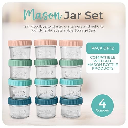 Mason Bottle 4oz Breast Milk Storage Jars (12-Pack) – Reusable Glass Baby Food Containers with Lid for Baby Formula & Breastmilk – Airtight, Stackable, Freezable (Deep Ocean) - Image 2