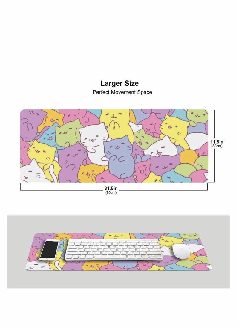 Captaintech Cute Cat Gaming Mouse Pad XL, Extended Large Mouse Mat Desk Pad, Stitched Edges Mousepad, Long Non-Slip Rubber Base Mice Pad, 31.5 X 11.8 Inch - Image 2
