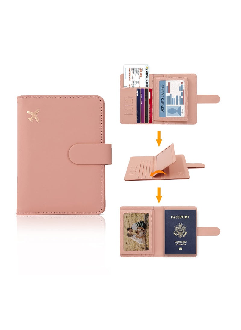 Excefore - Passport Holder, Passport Holder Card Slots, Creative Aircraft Certificate Storage Bag, Cute Passport Cover for Women and Men, Waterproof Rfid Blocking Travel Wallet (Pink) - Image 1