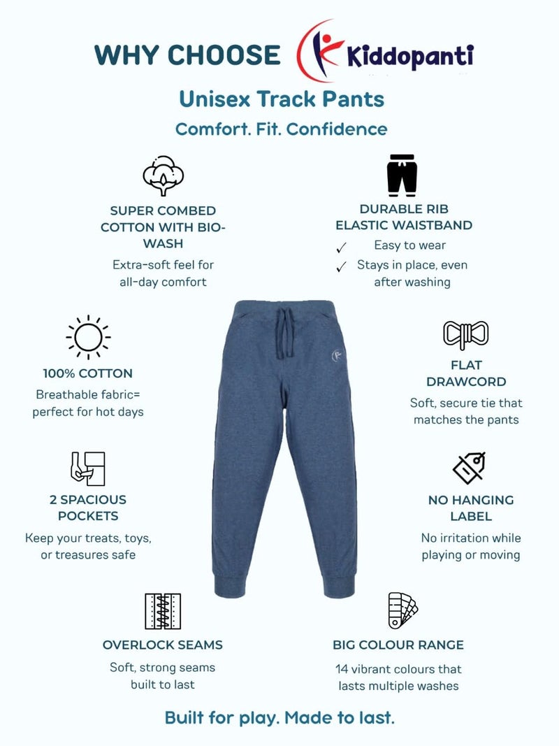 KiddoPanti 100% Cotton Track Pants for Boys & Girls | Soft Single Jersey Fabric | Elastic Waist with Drawcord | Full Length with Rib Hem & Pockets | Joggers for Kids, Grey Melange - 14-16Y - Image 2