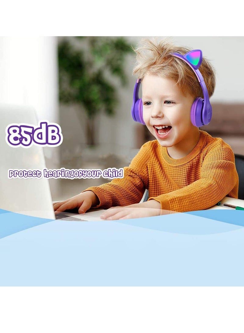 JAJEEK "NEW Children's Cat Ear LED Headphones with Microphone, TF Card & Foldable Bluetooth Wireless Stereo Headset – Fun & Colorful Audio Experience" - Image 4
