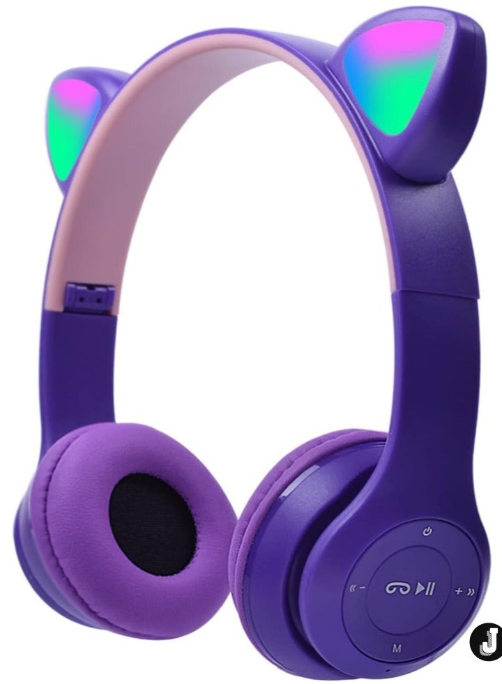 JAJEEK "NEW Children's Cat Ear LED Headphones with Microphone, TF Card & Foldable Bluetooth Wireless Stereo Headset – Fun & Colorful Audio Experience" - Image 1