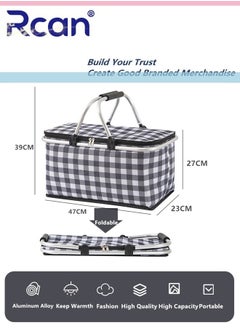 Rcan Large-Capacity Picnic Basket, Folding Portable Lunch Bag, Oxford Cloth Waterproof Insulated Aluminum Frame Basket, 30L Cooler Bag Basket for Camping, Travel, Outdoor Party  - Image 5