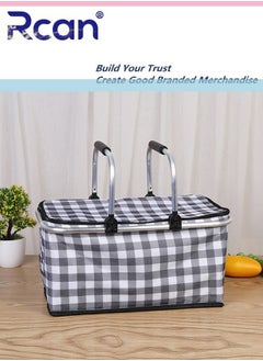 Rcan Large-Capacity Picnic Basket, Folding Portable Lunch Bag, Oxford Cloth Waterproof Insulated Aluminum Frame Basket, 30L Cooler Bag Basket for Camping, Travel, Outdoor Party  - Image 3