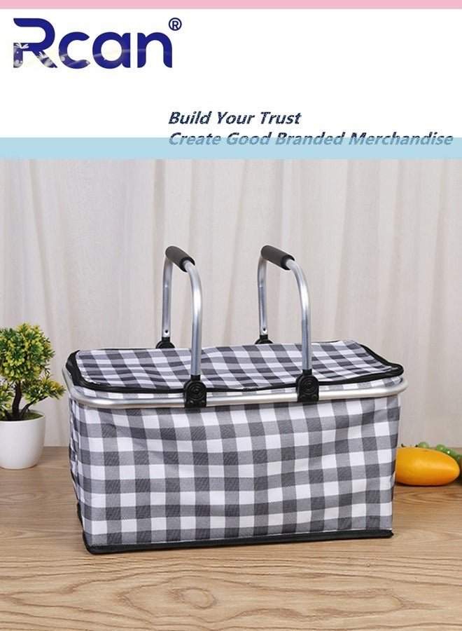 Rcan Large-Capacity Picnic Basket, Folding Portable Lunch Bag, Oxford Cloth Waterproof Insulated Aluminum Frame Basket, 30L Cooler Bag Basket for Camping, Travel, Outdoor Party - Image 3