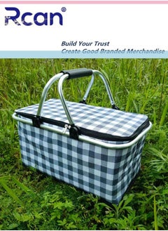 Rcan Large-Capacity Picnic Basket, Folding Portable Lunch Bag, Oxford Cloth Waterproof Insulated Aluminum Frame Basket, 30L Cooler Bag Basket for Camping, Travel, Outdoor Party  - Image 2