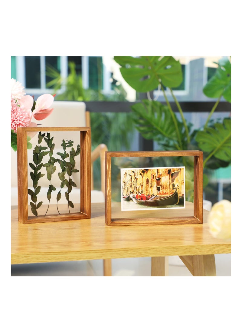 SYOSI 2 Pcs Rustic Floating Frames, Pressed Flower Display Frames Double-sided Acrylic Frames Wooden Plant Specimen Frames Double-sided Photo Display Herbarium Specimen Frames for Desktop  - Image 2