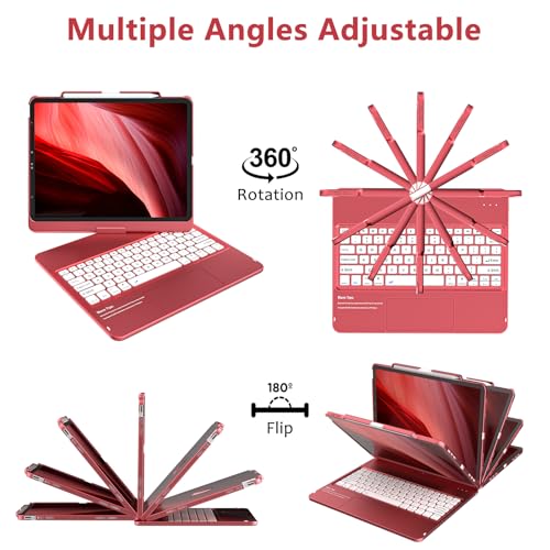 KBCASE Keyboard Case for iPad Air 13 inch M3/M2 (2025/2024)/for iPad Pro 12.9 inch 6th/5th/4th/3rd Gen (2018-2022), 360°Rotatable Case with Touchpad & Pencil Holder for iPad Air 13/Pro 12.9 (Red) - Image 3