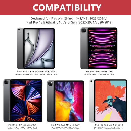 KBCASE Keyboard Case for iPad Air 13 inch M3/M2 (2025/2024)/for iPad Pro 12.9 inch 6th/5th/4th/3rd Gen (2018-2022), 360°Rotatable Case with Touchpad & Pencil Holder for iPad Air 13/Pro 12.9 (Red) - Image 2