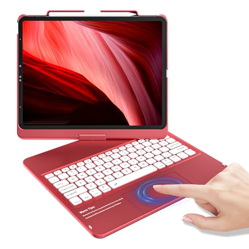 KBCASE Keyboard Case for iPad Air 13 inch M3/M2 (2025/2024)/for iPad Pro 12.9 inch 6th/5th/4th/3rd Gen (2018-2022), 360°Rotatable Case with Touchpad & Pencil Holder for iPad Air 13/Pro 12.9 (Red) - Image 1
