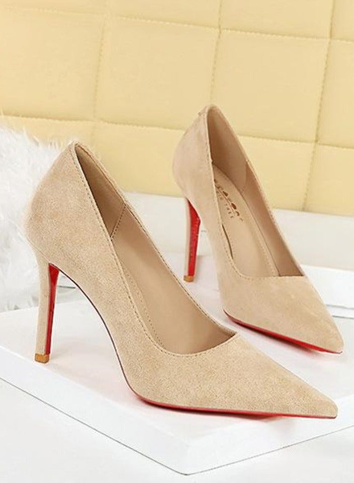 بيج تري المرأة مغلقة أشارت إصبع القدم عالية الكعب مضخات الكعب من الجلد الخردي خاكي 10CM - Image 2