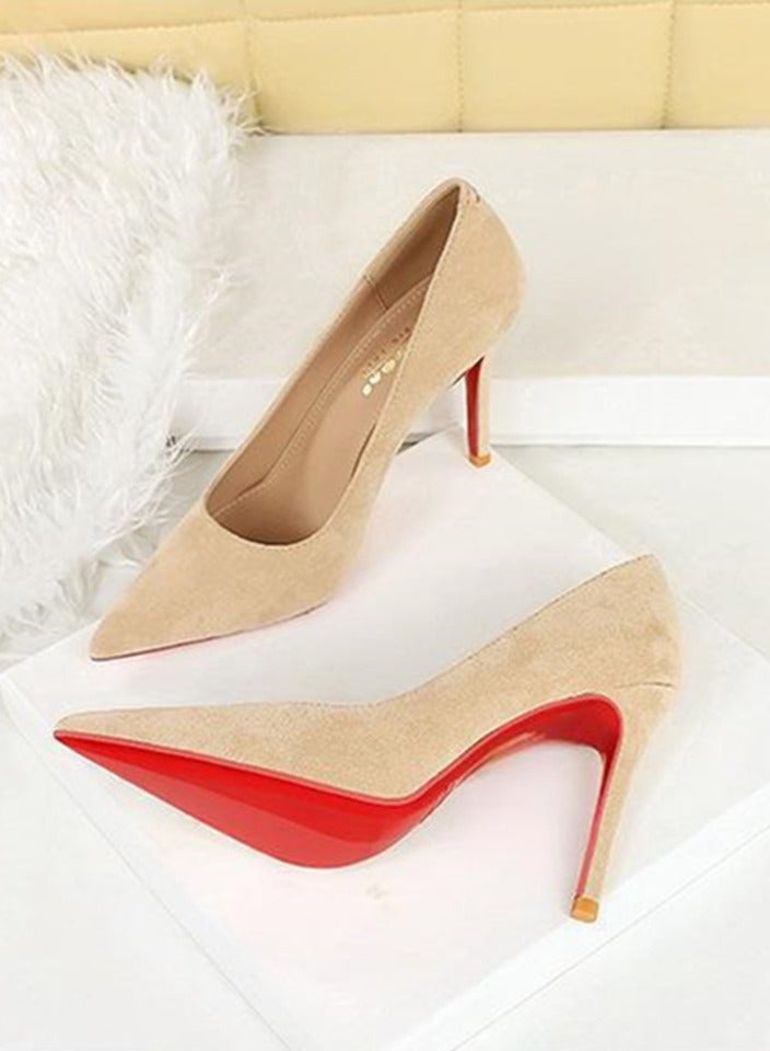 بيج تري المرأة مغلقة أشارت إصبع القدم عالية الكعب مضخات الكعب من الجلد الخردي خاكي 10CM - Image 3